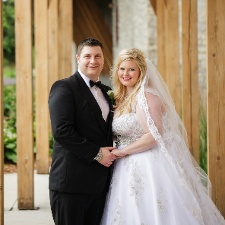 Bride and groom before their wedding reception at Hazeltine National Golf Club