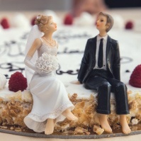Wedding cake topper at a wedding reception at Hazeltine National Golf Club