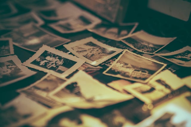Vintage photos for a celebration of life memory board