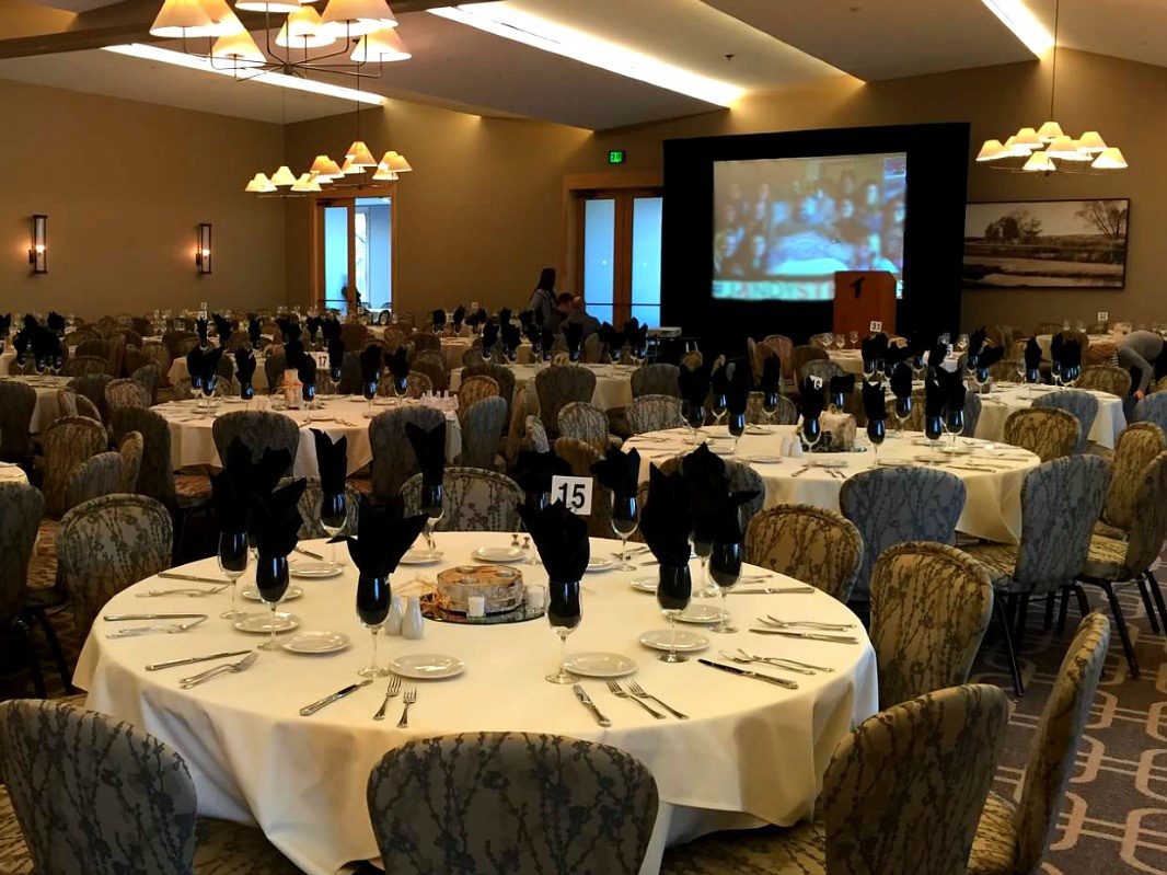Video shown during a fundraising gala at Hazeltine National Golf Club