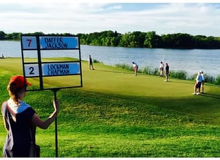 Golf Tournament Leader Board at a private golf tournament at Hazeltine National Golf Club