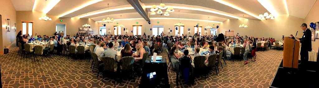 Players and parents fill the ballroom at Hazeltine National Golf Club for a sports banquet